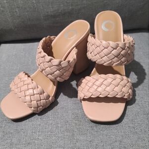 Journee melissa mule block faux leather braided heels Blush pink